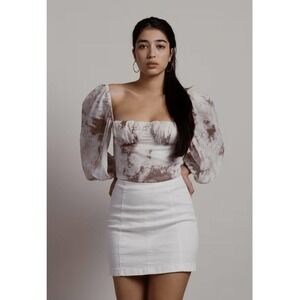 Esther Penn NWT TAUPE TIE-DYE PUFFSLEEVE‎ BUSTIER CROP TOP Size Small